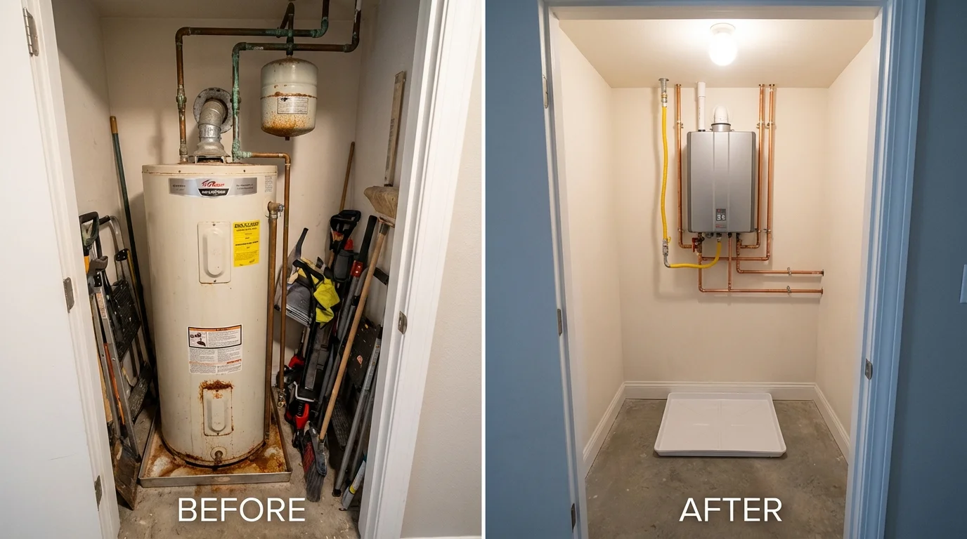 Tank water heater versus wall-mounted tankless unit comparison for Primghar, IA homeowners